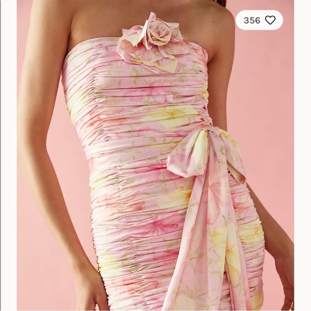 LoveShackFancy Pink Ruched Strapless Bodycon Dress